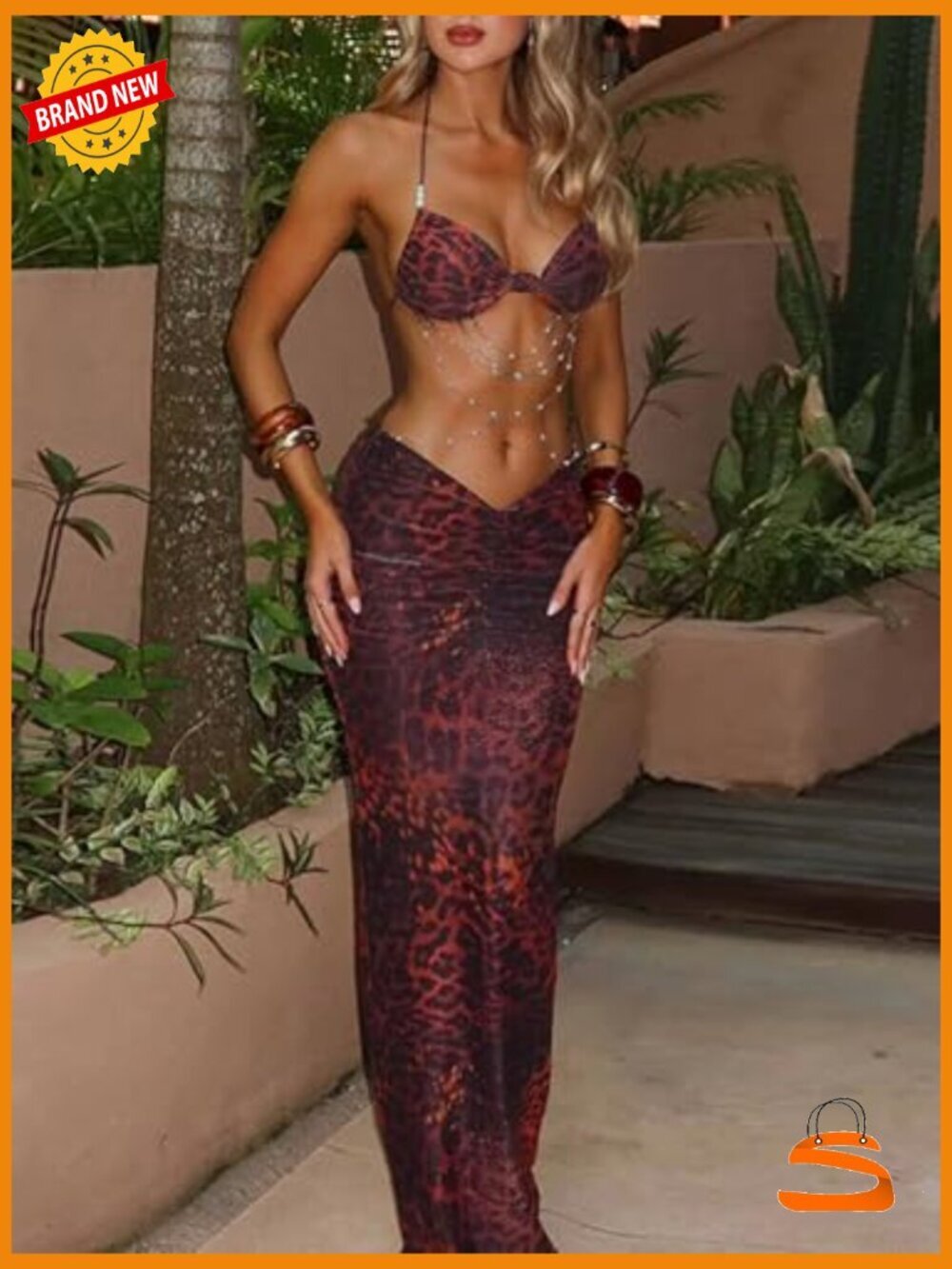 Sexy 2 Piece Maxi Skirt Set Ruched Backless Crop Top Cut Out Skirt - Picture 4 of 7